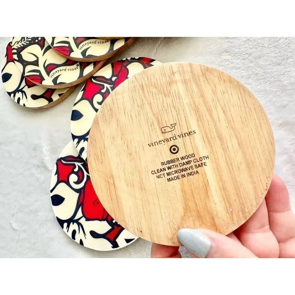 Red cream and navy whale vineyard vine / Target coasters